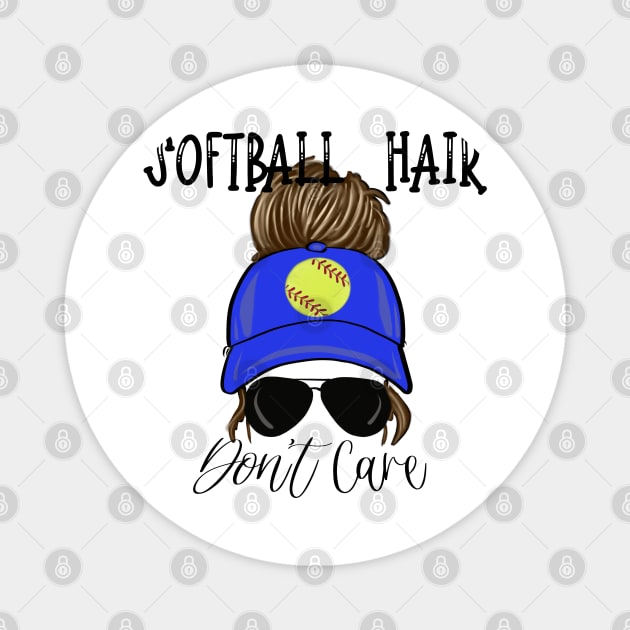 Softball Hair Don’t Care Girl Messy Bun in Cap Magnet by Sheila’s Studio